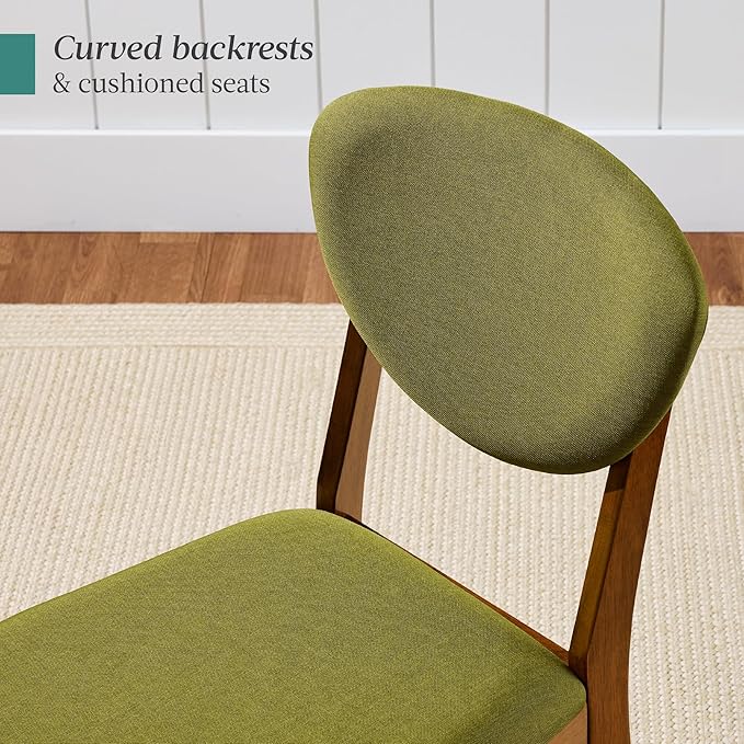 Best Choice Products Dining Chairs Set of 2, Mid-Century Modern Upholstered Wood, Armless w/Seat Cushion, Padded Backrest - Walnut/Olive