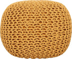 REDEARTH · Round Pouf Foot Stool Bean Bag Ottoman - Hand Knitted Boho Pouffe - Home Decor Poof - Stuffed Foot Rest for Living Room - Nursery - Bedroom - Patio (19.5"x19.5"x14") - Mustard, Set of 2