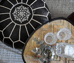 Poufs&Pillows Premium Moroccan Leather Pouf - Handmade - Delivered Stuffed - Ottoman, Footstool, Floor Cushion (Black)
