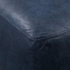 POLY & BARK Denver Ottoman – 43" Large Pouf with Feather-Down Topper – Full-Grain Leather Upholstered Pouf Ottoman for Living Room – Vintage Italian Leather in Midnight Blue