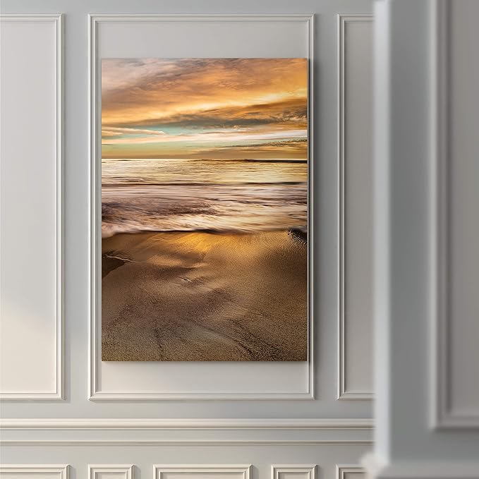 Renditions Gallery Canvas Nature Wall Art Glam Paintings & Prints Serene Beach Sunset Romantic Wall Hanging Modern Artwork Decorations for Bedroom Dining Office Kitchen - 18"x27" LT06