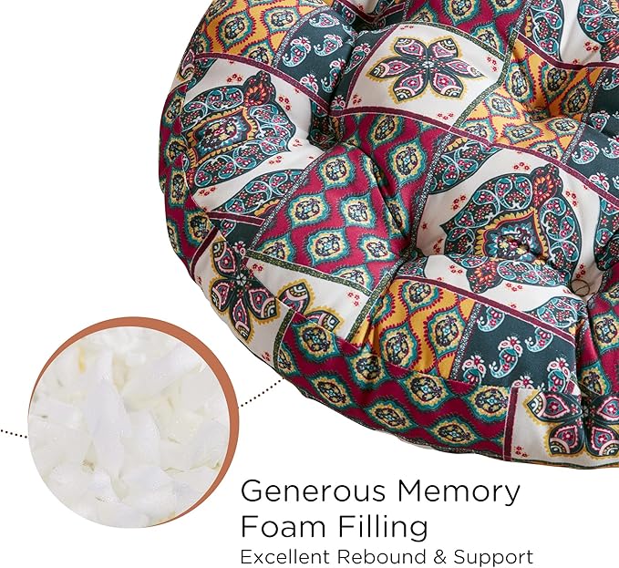 Codi Round Meditation Floor Cushions, Large Pillow Sitting for Adults and Kids, Boho Seats for Reading Yoga Living Room Tatami, Memory Foam Added, 22x22 Inch, Paisley Boho