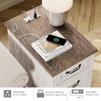 WAMPAT End Table with Charging Station, Antique White Side Table with Storage Cabinet & Drawer, Wooden Nightstand with Power Outlets & Type-C USB Ports for Bedroom, Dorm