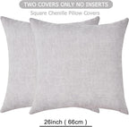 GAWAMAY Decorative Chenille Throw Pillow Covers 26x26 Inch Pack of 2, Soft Square Couch Pillow Cover for Sofa Cushion Living Room Bedroom Oversized Pillowcases Light Grey 66x66cm (ONLY Covers)