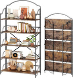 4NM No Assembly Extra Wide Folding Bookshelf for Living Room, 5 Tiers Collapsible Book Shelves Open Industrial Foldable Bookcase Storage Shelf for Home Office - Rustic Brown Black
