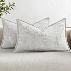 decorUhome Chenille Throw Pillow Covers 12x20 Set of 2, Thick Textured Slubby Neutral Decorative Pillow Covers with Elegant Design for Couch, Sofa, Living Room, Light Grey