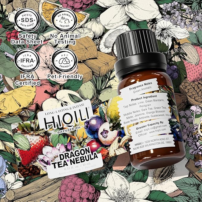 HIQILI Dragon Tea Nebula Diffuser Oil for Humidifiers & Aromatherapy, Inspired by Ar-mani The Yu.Long, Large Room & Office - 0.34 Fl Oz