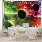 Ambesonne Psychedelic Tapestry, Space Universe Cosmos Galaxy Nebula Stars and Planets in Trippy Tones Image, Fabric Wall Hanging Decor for Bedroom Living Room Dorm, 45" X 30", Magenta Green