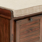 OSP Home Furnishings Dover Coastal Lift-Top Storage Bench with Shutter Face Styling, Distressed Brown Finish with Beige Linen Fabric Cushion