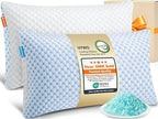 Cooling Firm Bed Pillows Set of 2, Shredded Memory Foam Pillows for Sleeping Luxury Gel Pillows for Side Back Stomach Sleepers with Removable Washable Cover(Blue, Standard)