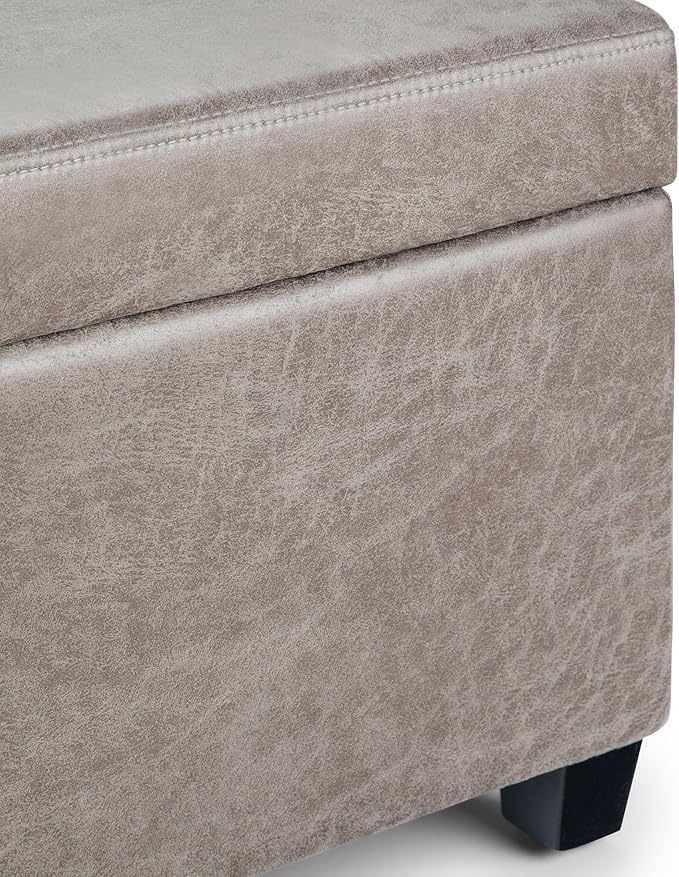 SIMPLIHOME Avalon Storage Ottoman Bench - 48 inch Wide Upholstered Vegan Leather Rectangular Lift-Top Ottoman in Distressed Grey Taupe, Contemporary Bench for Living Room with High-Density Foam