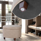 Homepop Home Decor | Upholstered Faux Leather Round Storage Ottoman | Ottoman with Storage for Living Room & Bedroom, Taupe Brown