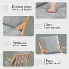 Lexicon Mid Century Modern Accent Chair, Natural Finish Solid Rubberwood Frame, Reversible Back Cushion, Woven Chenille Upholstered Reading Chair, for Living Room/Bedroom/Office, Grey
