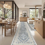 Washable Runner Rug 2.5x16, Non-Slip Long Kitchen Mats for Floor, Vintage Rug for Entryway, Soft Hallway Runner for Dining Room, Bedroom, Living Room(Blue/Beige,2.5'x16')