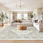 Washable Rugs 8x10 Area Rugs for Living Room, Non-Slip Backing Large Rug for Nursery Room, Vintage Floral Bedroom Rugs, Thin Indoor Home Decor Soft Farmhouse Rug (Beige,8'x10')