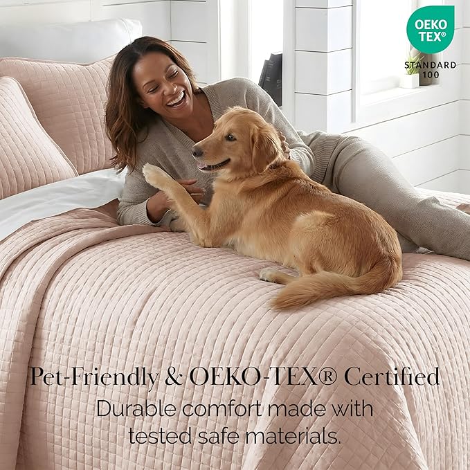 Southshore Fine Living, Inc. Oversized King Quilt Set, Stitched Blush Pink Quilt Bedspread, 2 Matching Pillow Shams, Machine Washable Cal/King Quilts, Hotel Quality Bedding, Cozy Coverlet, Blush