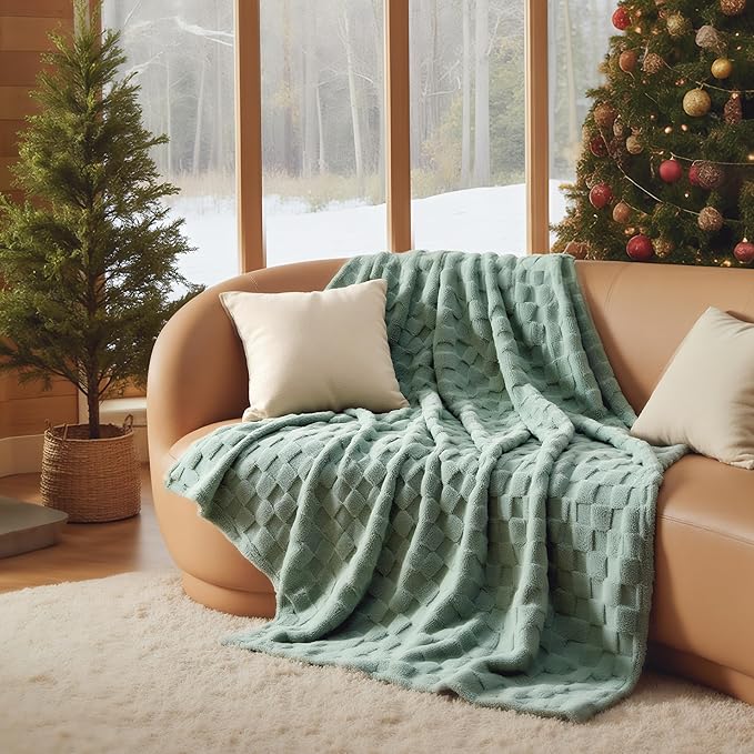 Bedsure GentleSoft Sage Green Throw Blanket for Couch - Checkered Fleece Blankets Christmas Gifts for Women Men Girls, Cute Soft Cozy Throw for Bedroom Home Decor Gifts, 50x60 Inches