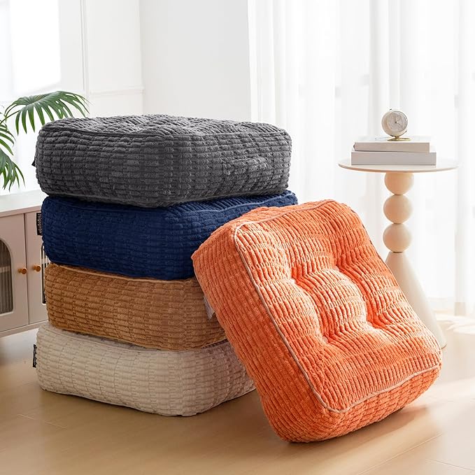 8" Washable Floor Pillow Cushion for Adults, Meditation Cushion Pillow, Removable Tufted Blended Corduroy Cover, Large Square Floor Sitting for Tatami Living Room or Yoga, 2Pack, Machine Washable