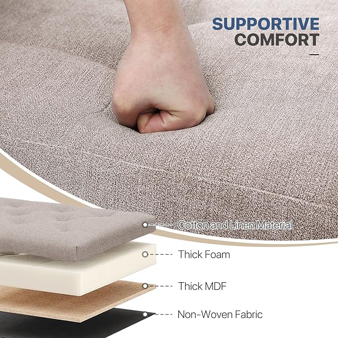 MoNiBloom 30 Inches Storage Ottoman Bench, Rectangle End of Bed Bench, Storage Padded Seat, Linen Fabric Ottoman Footrest for Living Room, Bedroom, Entryway, Sandy Beige