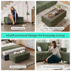 LINSY HOME Sectional Sleeper Sofa Storage Ottoman Bench, Convertible Coffee Table Plush Corduroy Couch Ottoman Footstool for Living Room, Bedroom Entryway and Family Room, Green