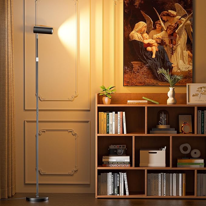 Spotlight Floor Lamp, Tall LED Standing Lamp with Remote/Touch Control, 2700K-6500K, 350°Rotating Head Standing Lamp, Reading Floor Lamp for Living Room, Bedroom, Office & Wall Art, Black