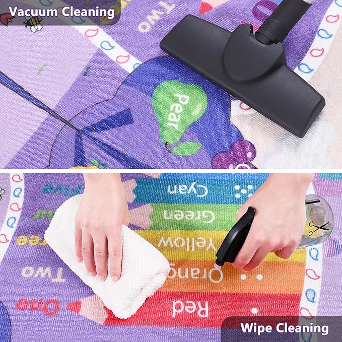 Chicrug Educational Kid Area Rug for Playroom, 6x9 Feet TPR Non Slip Kids Classroom Carpet Rug for Learning ABC Animal, Shape Color Fruit, Washable Play Mat Rug for Children Nursery Toddler Room Decor