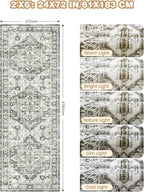 Runner Rug 2x6, Non Slip Washable Rugs for Laundry Room, Runners for Hallways, Low Pile Vintage Soft Rugs for Living Room, Kitchen Bathroom,Bedroom Rug(Grey/Beige,2'x6')