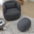 KINWELL 34" Boucle Swivel Barrel Chair with 23" Ottoman Set, Fully Assembled Set of Sherpa Accent Chair and Footrest, Modern Comfy Armchair and Footstool for Living Room and Bedroom, Dark Grey