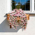 Artificial Hanging Flowers for Outdoors, 2 PCS UV Resistant Faux Silk 150 Morning Glory Each Trailing Vines, Fake Plants for Spring Outdoor Garden Planter Porch Patio Decoration, Pink