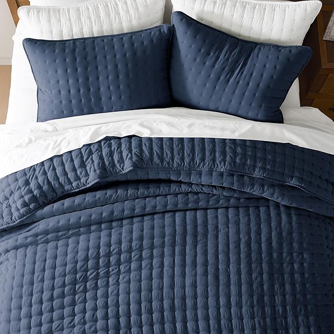 WDCOZY Navy Blue Twin Size Quilt Bedding Sets with Pillow Sham, Lightweight Soft Bedspread Coverlet, Quilted Blanket Thin Comforter Bed Cover, All Season Summer Spring, 2 Pieces, 68x90 inches