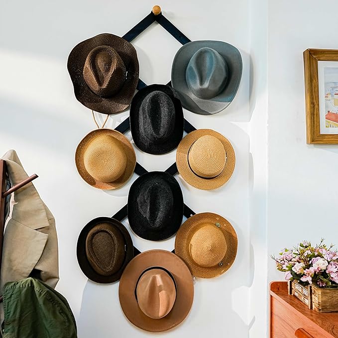 Dseap Expandable Coat Rack (Larger Version) - 24” High, Anti-Slip, Ultra Heavy Duty Wooden Accordian Wall Hanger with 10 Study Peg Hooks for Clothing Hats Jackets Bags, White & Natural