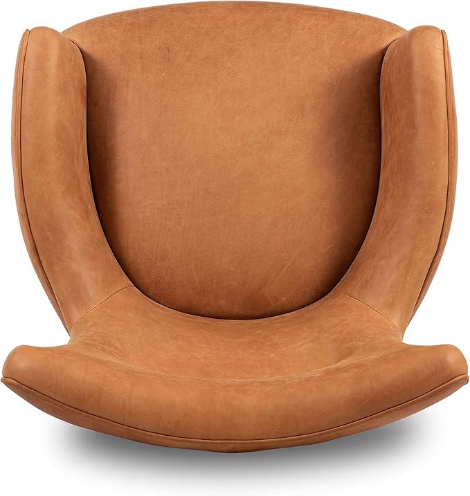 Poly & BARK Aida Leather Lounge Chair Set of 2 – 40.5” Mid-Century Accent Chairs for Living Room or Bedroom – Full-Grain Italian Leather, Feather-Down Comfort, Solid Wood Legs – Cognac Tan