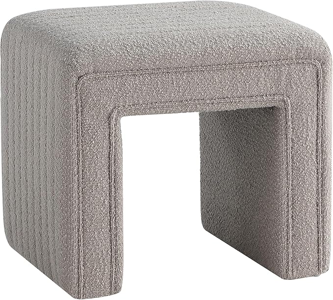 Get Set Style Vanity Stool Chair,Modern Boucle Ottoman Foot Stool with Wooden Legs Sofa Bench Footstool Extra Seat for Vanity,Makeup Room,Living Room,Entryway,Office (Fully Assembled) (Taupe)