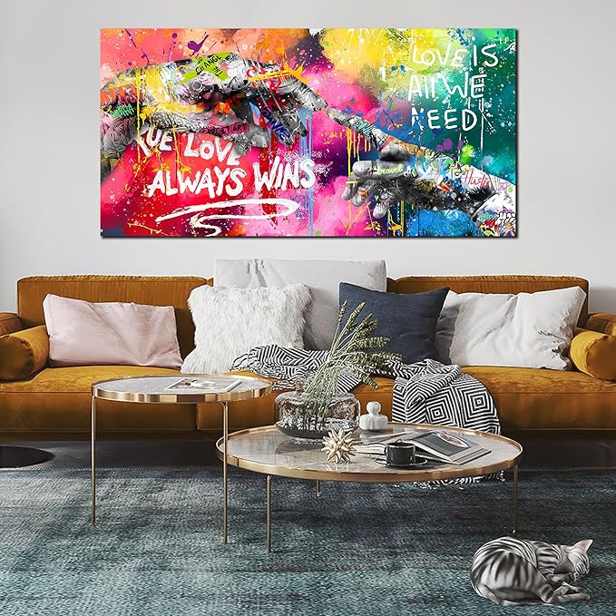 CIRABKY Large Colorful Wall-Art for Living Room - Graffiti Wall Art Canvas - Hand of God Art Prints Posters Size 29" x 59"