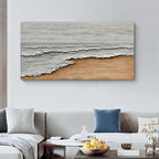 Art Hand-Painted Yellow and White Ocean Beach Landscape Oil Painting Modern Abstract Canvas Art Home Wall Decoration 24x48 inches