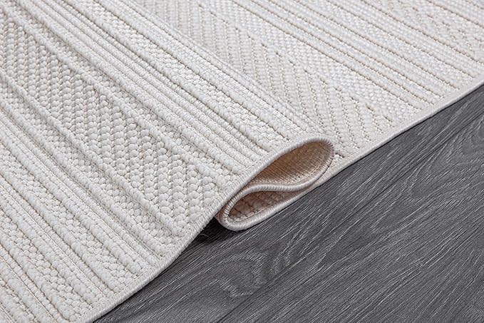 Micro Loop Indoor Rug White 10x14 Boho Geometric Neutral Area Rugs for Living Room Soft Luxury Modern Low and High Pile Durable Stain Resistant Non-Shedding Indoor Area Carpet 10 x 14