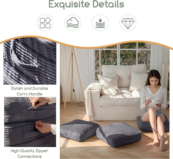 HIGOGOGO Pouf Ottoman Stuffed Square Modern Foam Filled Foot Rest Poufs 20 X 18 Inches Modular Ottomans Separated Into Floor Cushions for Living Room Chair Decorative Stool, Dark Grey