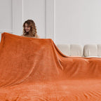 Oversized King Fleece Blanket 120x120 Inches, Seamless Soft Cozy 3D Jacquard Flannel Blanket 10'x10' Extra Large for Bed, Sofa, Couch, Travel & Camping, California King Throw, Orange Leaf