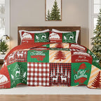 Whale Flotilla Christmas Quilt Twin Size, Soft Boho Patchwork Bedspreads for Bed Reversible Lightweight Twin Quilt Bedding Set Coverlets with 1 Pillow Sham for All Seasons, Happy Christmas