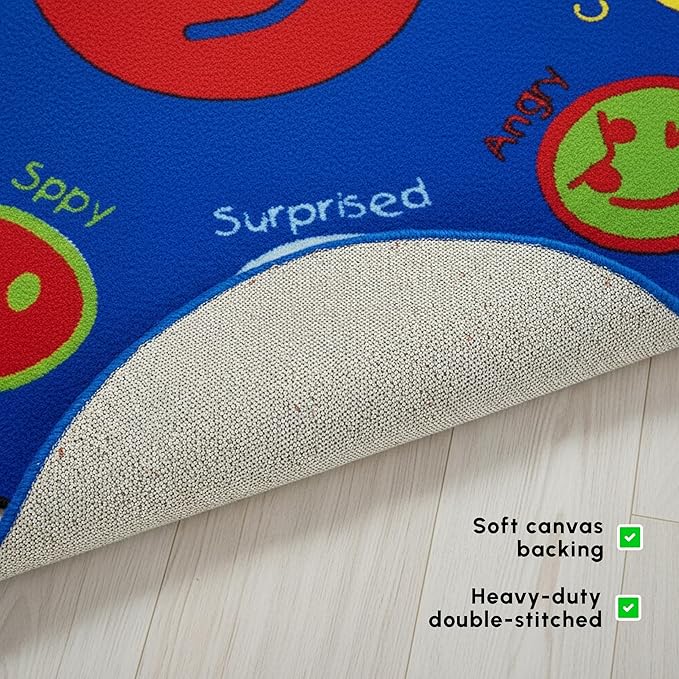 SAFECASTLE Kids Carpet My Feelings Rug 6'6" Round Educational Emotions Area Rug with Colorful Faces & Expressions–Learning Carpet for Kids, Toddlers, Preschool, Classroom, Nursery, Playroom & Daycare