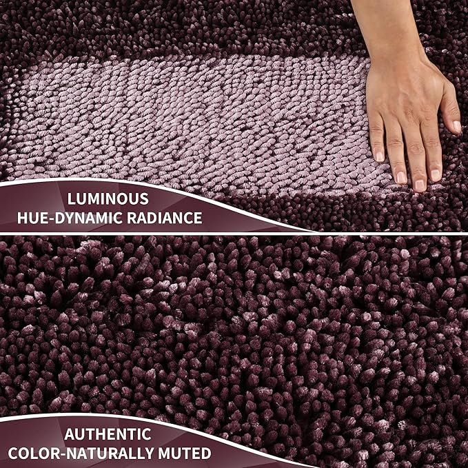 Yimobra Large Bathroom Rug Non Slip 36x24 Inch, Extra Thick Soft Absorbent Chenille Bath Mat, Machine Washable Bath Rugs for Bathroom Floor, Tub and Shower, Home Decor Accessories, Purple Grey