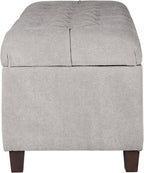 Homepop Home Decor | Tufted Ainsley Button Storage Ottoman Bench with Hinged Lid | Ottoman Bench with Storage for Living Room & Bedroom, Grey