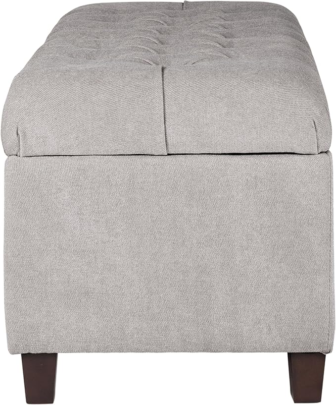 Homepop Home Decor | Tufted Ainsley Button Storage Ottoman Bench with Hinged Lid | Ottoman Bench with Storage for Living Room & Bedroom, Grey