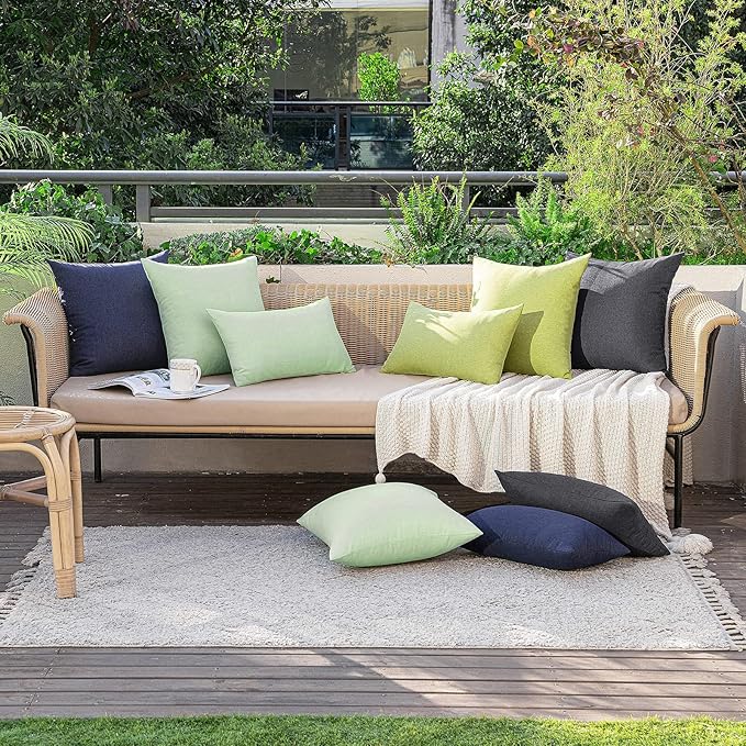 MIULEE Pack of 2 Decorative Outdoor Solid Waterproof Throw Pillow Covers Spring Faux Linen Garden Farmhouse Cushion Cases for Patio Tent Balcony Couch Sofa 16x16 Inch Sage Green