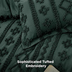 Bedsure Tufted Boho Comforter Set Twin Size - Dark Green Boho Bed Set, GentleSoft™ 2 Pieces Farmhouse Shabby Chic Embroidery Bedding, Gifts for Woman, Soft Jacquard Twin Comforter for All Seasons
