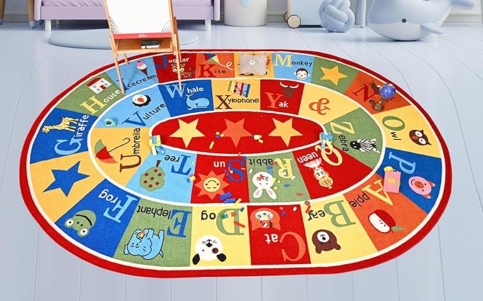 Furnish my Place 745 ABC with Animal ABC Area Rug for Kids | Educational Alphabet | Animals Children Rug | Contemporary Design | Multicolor (7'10"x11' Oval)