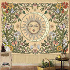Accnicc Boho Sun and Moon Tapestry Vintage Floral Wall Tapestry for Bedroom Aesthetic Beige Celestial Plant Flower Butterfly Small Tapestries Wall Hanging for Living Room Dorm 48 x 36 Inch
