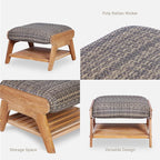 Cambridge Casual Auburn Teak Outdoor Ottoman, All Weather Padded Woven Seat