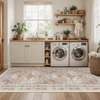 3x6 Runner Rug, Thin Entryway Non Slip Washable Rugs for Entryway, Runners for Hallways, Low Pile Vintage Soft Rugs for Living Room, Kitchen, Bedroom Rug(Orange,3'x6')
