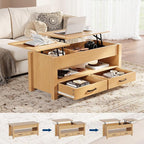 IDEALHOUSE 47.2" Coffee Table with Storage, Multi-Function Lift Top Coffee Table with Wooden Lift Tabletop, 2 Drawers and Hidden Compartment, Central Table for Living Room Home Office, Natural